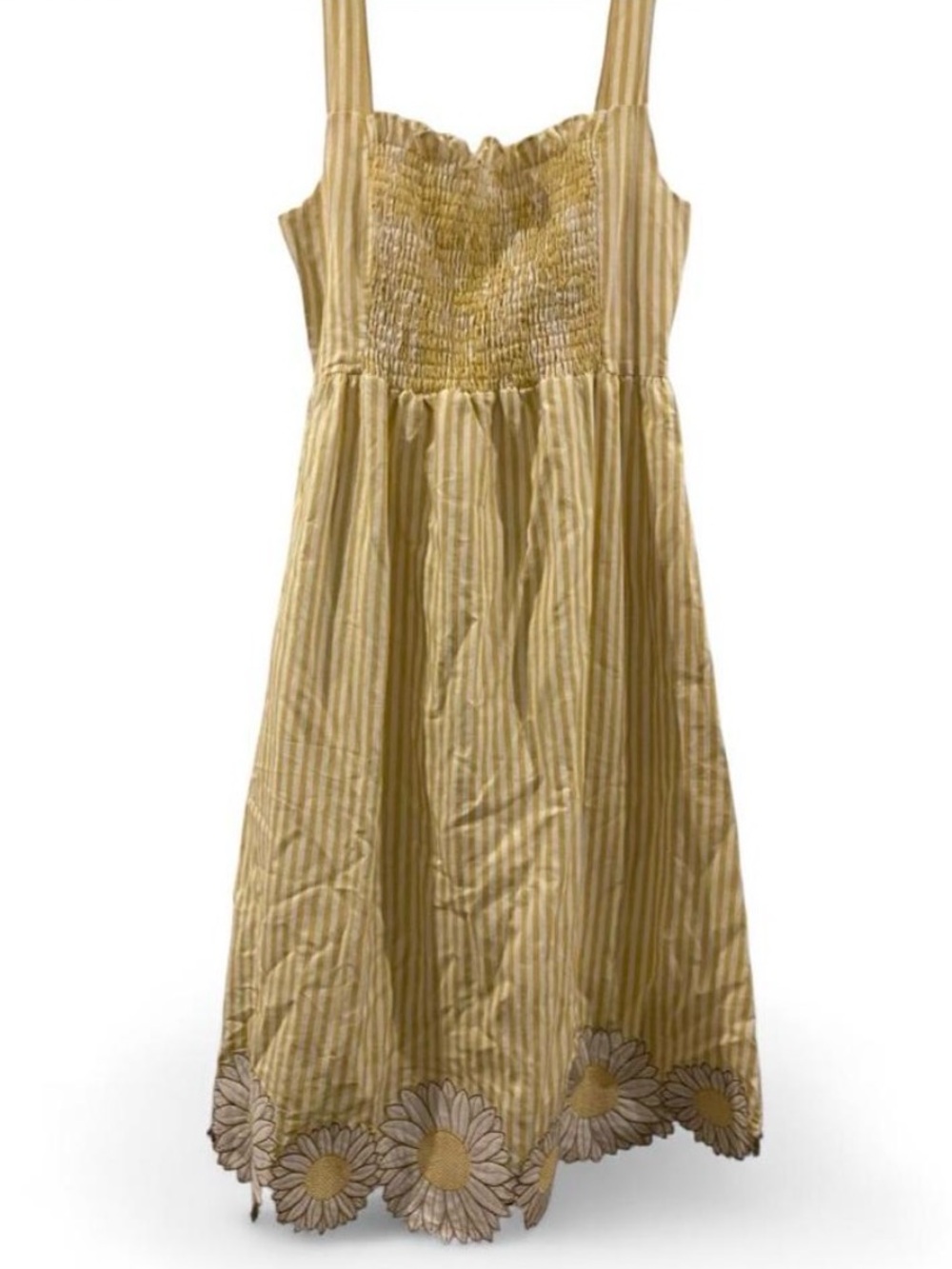 Dondolo Yellow Striped Daisy Hem Women’s Dress 💛🤍🌼